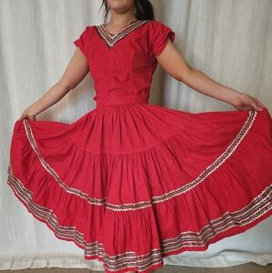 Thunderbird Fashions Vintage Mexican 90s 2 PCS  Midi Skirt & Top Set